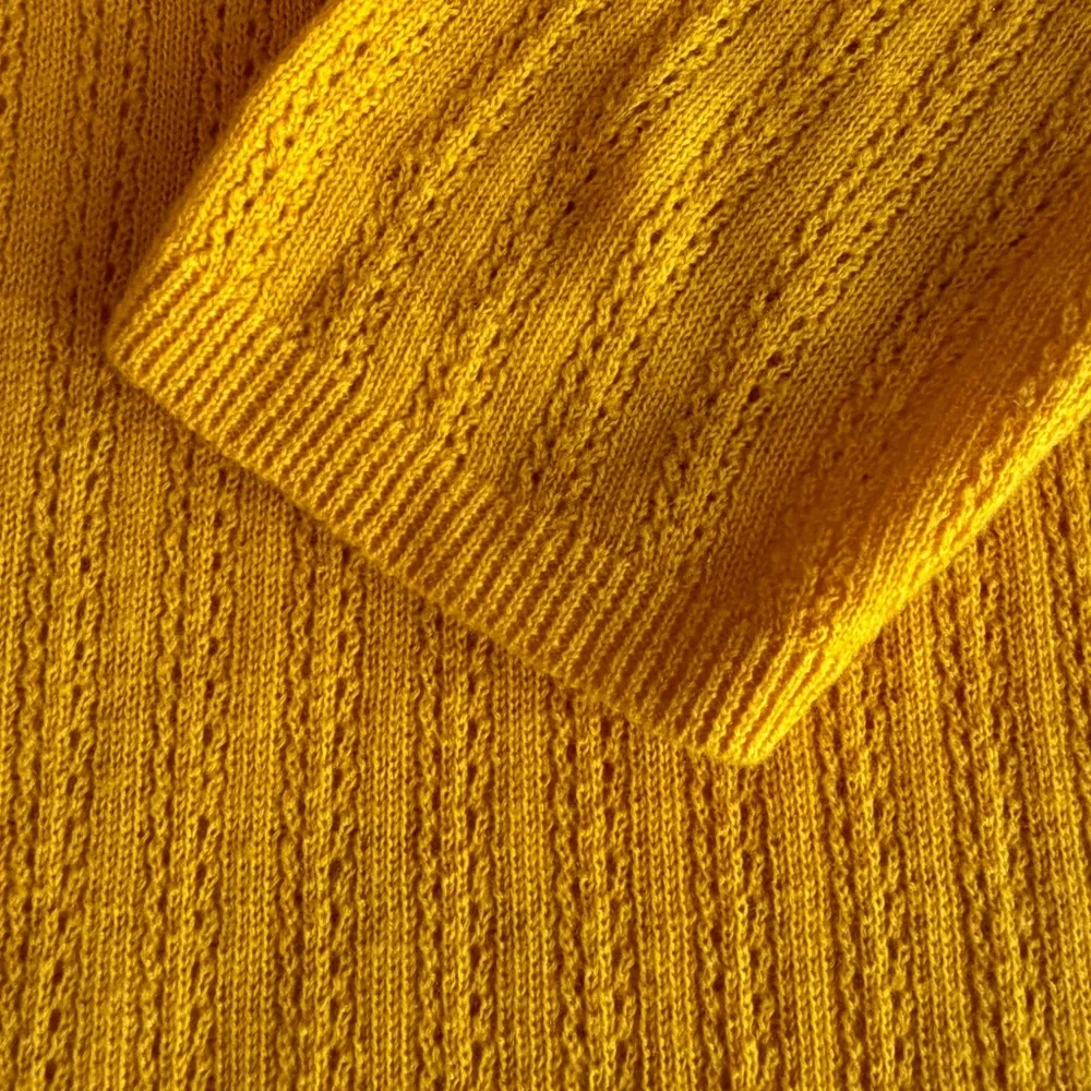 EUC Vtg KAREN WALKER 100% Cashmere Open Weave 3/4 Sleeve Sweater 6 Yellow Gold - Picture 7 of 14